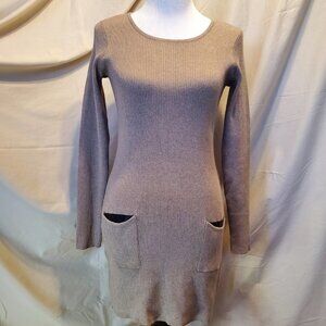 ALVX Sweater Grey Swoop Neck w/Leather Pockets SZM